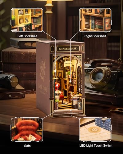 Rowood Book Nook,DIY Book Nook Kits for Adults,3D Wooden Puzzle Bookend Miniature Kit,Bookshelf Insert Decor Alley,Wood Craft Hobbies for RoWood