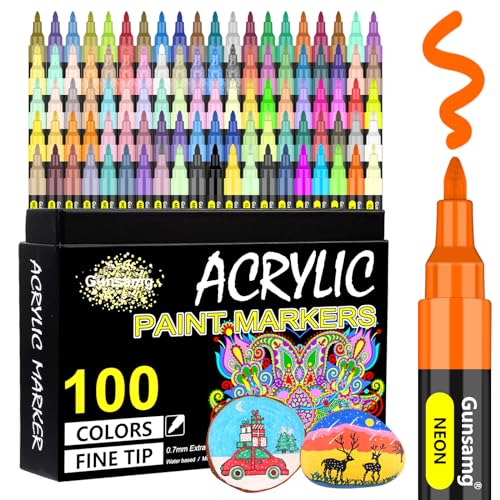 Art Acrylic Paint Pens, 46 Acrylic Paint Markers, Extra Fine Tip Paint Pens  (0.7mm), Great for Rock Painting, Wood, Canvas, Ceramic, Fabric, Glass