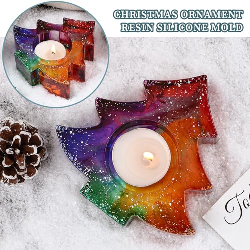 Wehous Christmas Resin Molds, 2PCS Snowflake Tree Candle Holder Silicone Resin Mold, 3D Christmas Epoxy Casting Mold, DIY Tealight Votive Jewelry Wehous