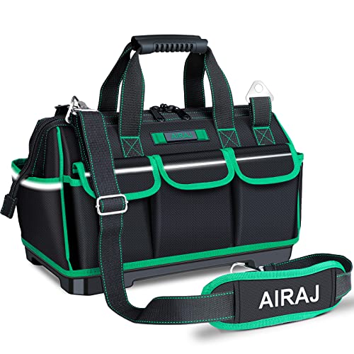 AIRAJ 16 Inch Tool Bag with Night Reflector Strip, Waterproof Tool Storage Bag has Adjustable Shoulder Straps, Heavy Duty Tool Bag Organizer with ABS AIRAJ