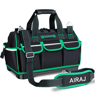AIRAJ 16 Inch Tool Bag with Night Reflector Strip, Waterproof Tool Storage Bag has Adjustable Shoulder Straps, Heavy Duty Tool Bag Organizer with ABS