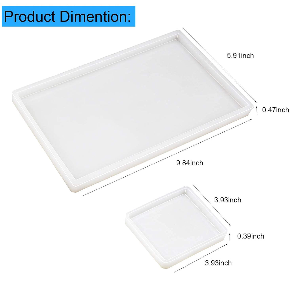 RESINWORLD Resin Tray Mold, 1Pc Thick Rectangle Tray Mold with 4 Pack Square Coaster Molds + 4 Pack Resin Coaster Molds, Diamond Edge Crystal Coaster ResinWorld