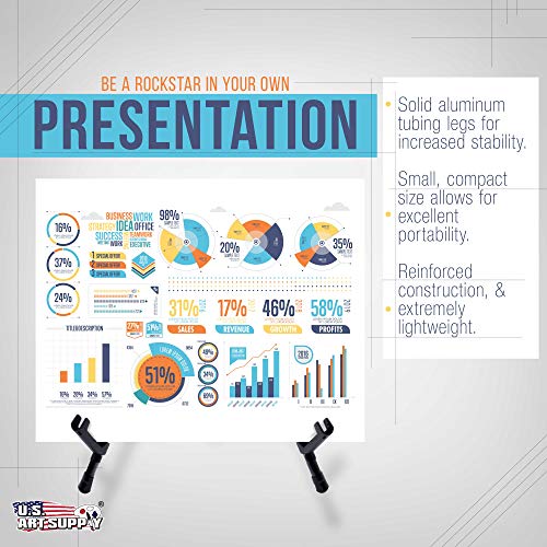 U.S. Art Supply 14" High Exhibitor Black Steel Tabletop Instant Display Easel (Pack of 6 Easels) - Small Portable Tripod Stand, Adjustable Holders - US Art Supply