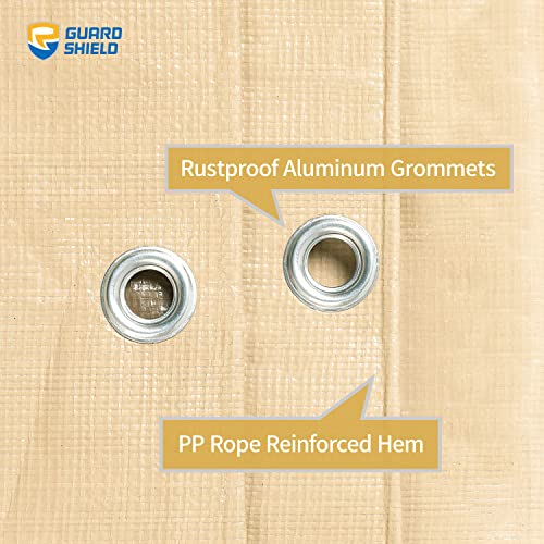 GUARD SHIELD Beige Tarp Heavy Duty Waterproof 20x40 Feet Outdoor Poly Tarps Cover Square Thick UV Resistant Canopy Tarpaulin with Grommets 10mil GUARD SHIELD