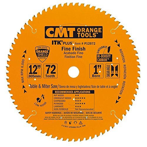 CMT P12072 ITK Plus Finish Saw Blade, 12 x 72 Teeth, 10° ATB+Shear with 1-Inch bore CMT