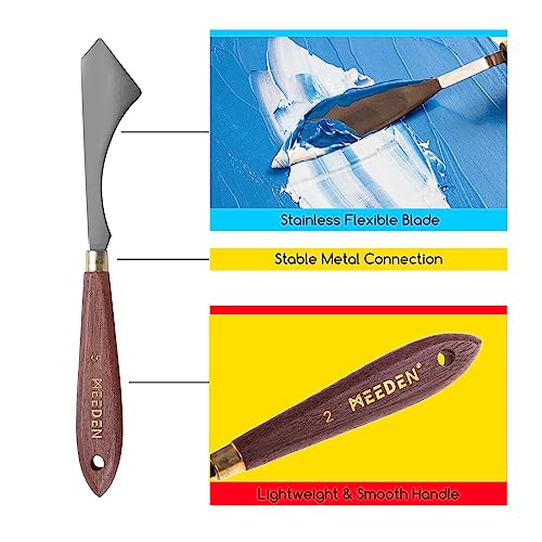 MEEDEN 5 Pieces Painting Knife Set Versatile Stainless Steel Spatula Palette Knife Oil Painting Accessories Mixing Scraper for Oil, Paint Color MEEDEN