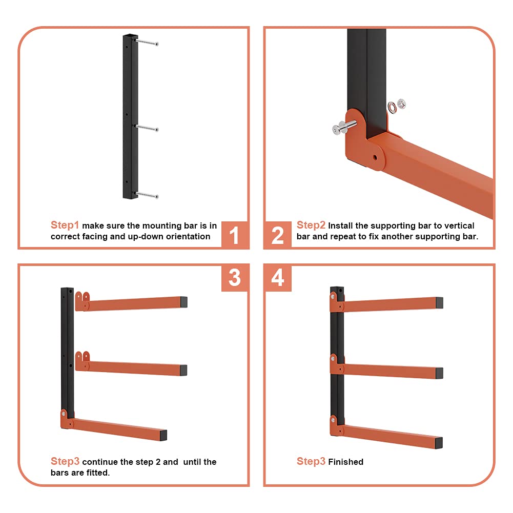 TORACK Lumber Storage Metal Rack, Wood Rack Organizer, 3-Level Wall Mount, Wood Storage System, Durable Sheet Screws, Workshop Rack(2PCAK) TORACK