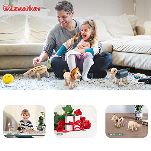 12PCS Bendable Wooden Animal Toys, Fun and Posable Animal Toys Figures for Early Education, Safari Wood Toy for Kids, Smooth Natural Wood, Wood Drachompa