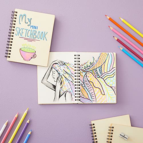 4 Pack Wooden Cover Notebook, Spiral Bound Unruled Plain DIY Craft Journal for Students, Sketches, Writing, Arts and Crafts, Note Taking, 20 Sheets Juvale