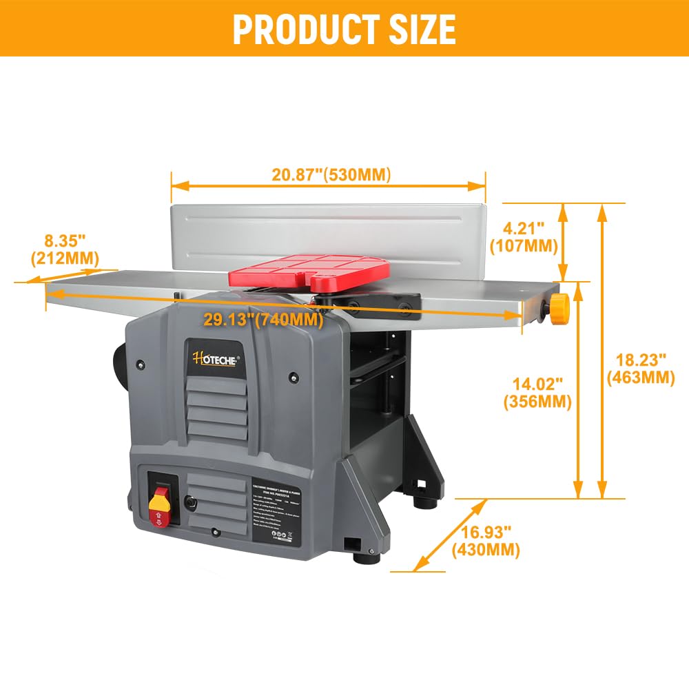 Hoteche 8-Inch Bechtop Jointer&Planer - 13-Amp Variable Speed Jointer Planer Combo with Extendable Table Hoteche