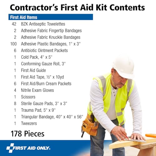 First Aid Only 9302-25M 25-Person Contractor's Emergency First Aid Kit for Home Renovation, Job Sites, and Construction Vehicles, 178 Pieces First Aid Only