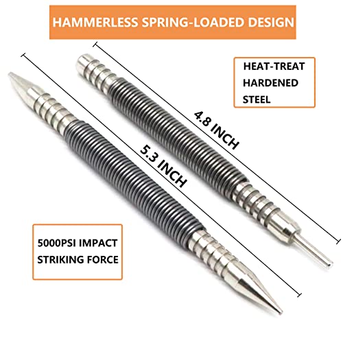 WHLLING 2-Piece Dual Head Nail Setter and Hinge Pin Punch Set, Hammerless 1/32″& 1/16″Spring Nail Set, 5000 PSI Striking Force Door Pin Removal Tool WHLLING