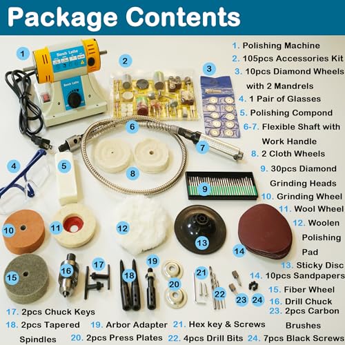 VOELIGT Jewelry Polisher Bench Buffer Polishing Machine 110V 320W Bench Grinder Dental Buffer with Cloth Wheels, Fiber Wheel, Polish Compound, VOELIGT