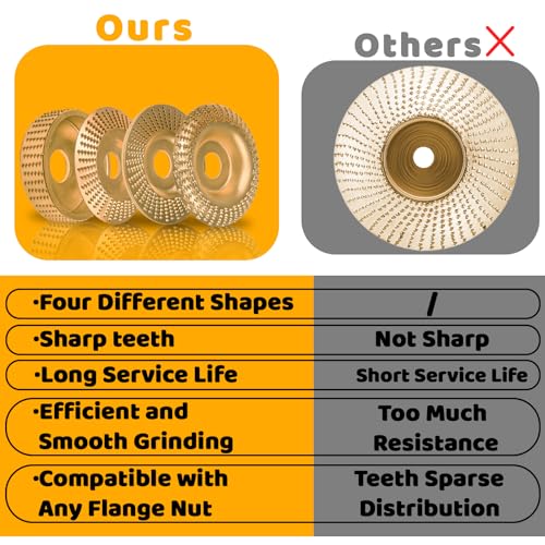 4PCS Angle Grinder Wood Carving Disc Set for 4" or 4 1/2" Attachment, Stump Tool Grinder Disc Wheel Attachments for Woodworking, Wood Shaping Carving Feirenql