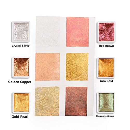 Csy Art Supplies Handmade Watercolors Paint Set - 6 Metallic Gold Colors Half Pans Glitter Solid Water Color- Metal Case Sparkle Pearlescent CSY art gallery
