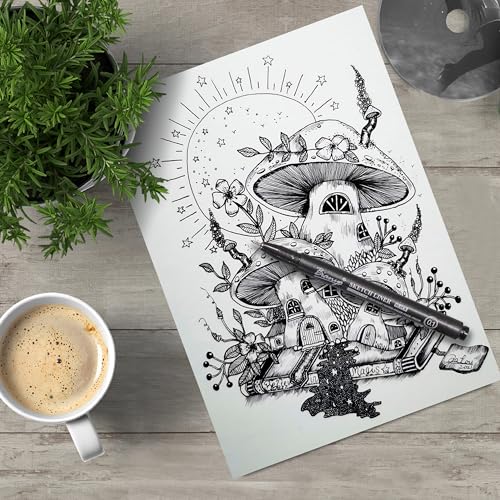 Bianyo Black Micro Pen Set - 12 Assorted Sizes Fine Line Drawing, Upgraded Pigment Ink, Bonus Pouch Bag, Water-Resistant Archival Pens for Artists, Bianyo