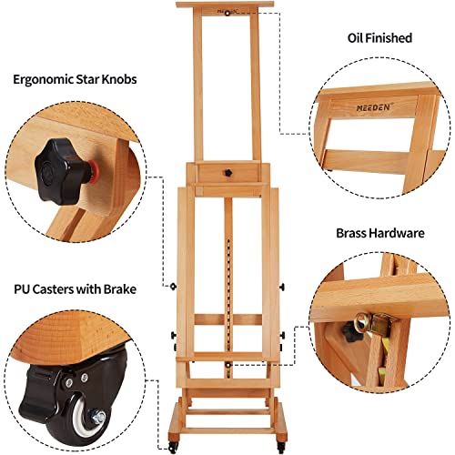 MEEDEN Deluxe Movable H-Frame Studio Easel,Painting Easel,Artist Easel,Heavy Duty Art Easel,Extra Large Easel for Adults,Solid Beech Wood Easel, MEEDEN