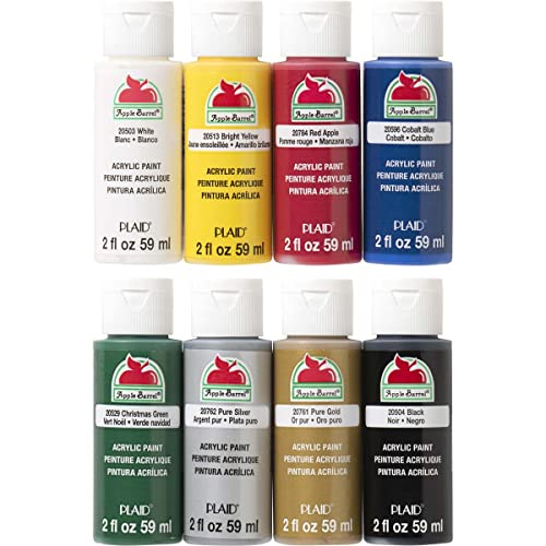 Apple Barrel Non-Toxic Multi-Purpose Acrylic Paint Set, 2 Fl Oz (Pack of 8), Assorted Colors, 8 Apple Barrel