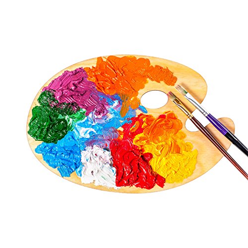 U.S. Art Supply 8" x 12" Large Wooden Oval-Shaped Artist Painting Palette with Thumb Hole - Wood Paint Color Mixing Tray - Easy Clean, Mix Acrylic, U.S. Art Supply