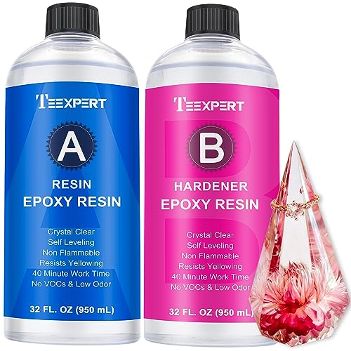 Teexpert Epoxy Resin Crystal Clear: 64OZ Epoxy Resin kit Fast Curing Heat Resistant for Casting Coating Art DIY Craft Jewelry Wood Table Top Flower Teexpert