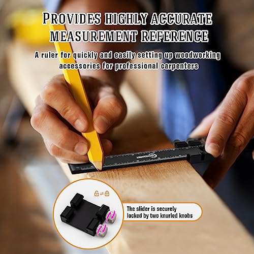 VICHSAMWY 3PCS Black Metal Woodworking Ruler, Adjustable 6/8/12 Inch Precision Pocket Slide Ruler,Inch and Metric Measuring Ruler for Woodworker VICHSAMWY