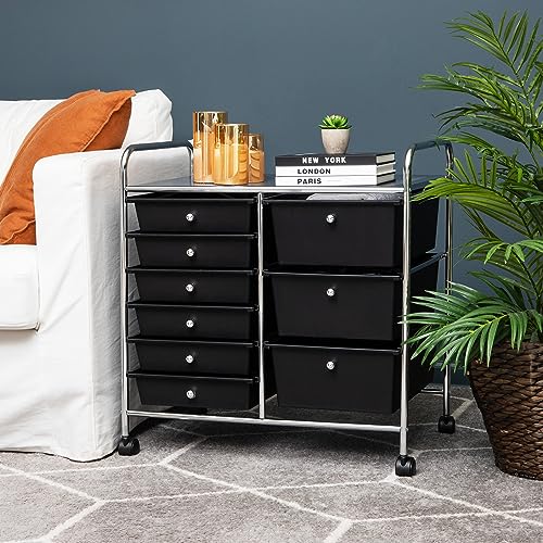 Mind Reader Rolling Cart with Drawers, Utility Cart, Craft Storage, Kitchen, Metal, 24.25"L x 15.25"W x 26.25"H, Black/Silver Mind Reader