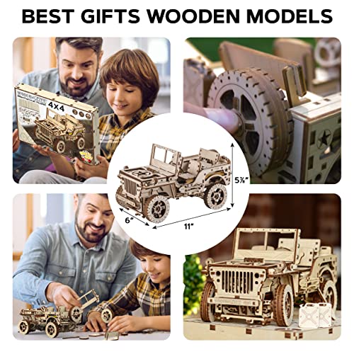 WOODEN.CITY Car Model Kit to Build Jeep 4x4-3D Wooden Puzzle - Model Car Kits - 3D Wood Puzzles for Adults - Model Kits for Adults - 3D Wooden WOODEN.CITY