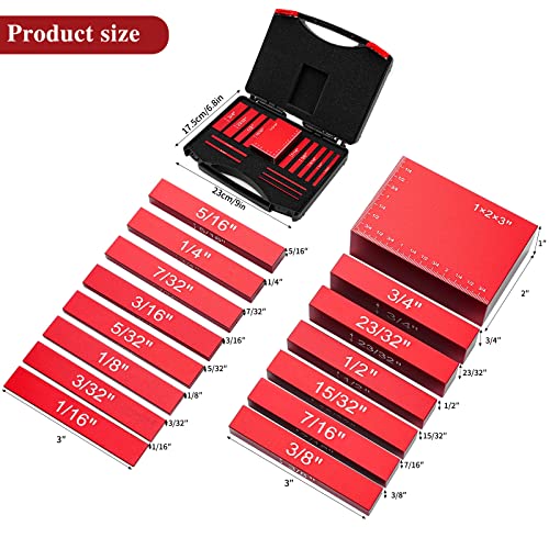 Setup Blocks Height Gauge Set, Packing 15 PCS Precision Solid Aluminum Router Table Saw Fence Set Up Bars for Woodworking ,Laser Engraved Size Aigreat