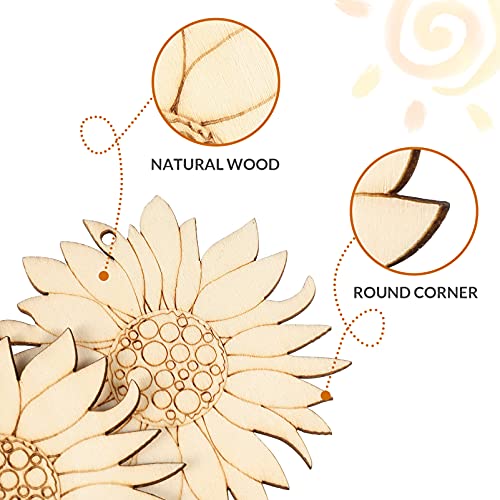 EXCEART 10 Pcs Unfinished Sunflower Wood Cutout Blank Wood Sunflower Slice with Twine for DIY Craft Spring EXCEART