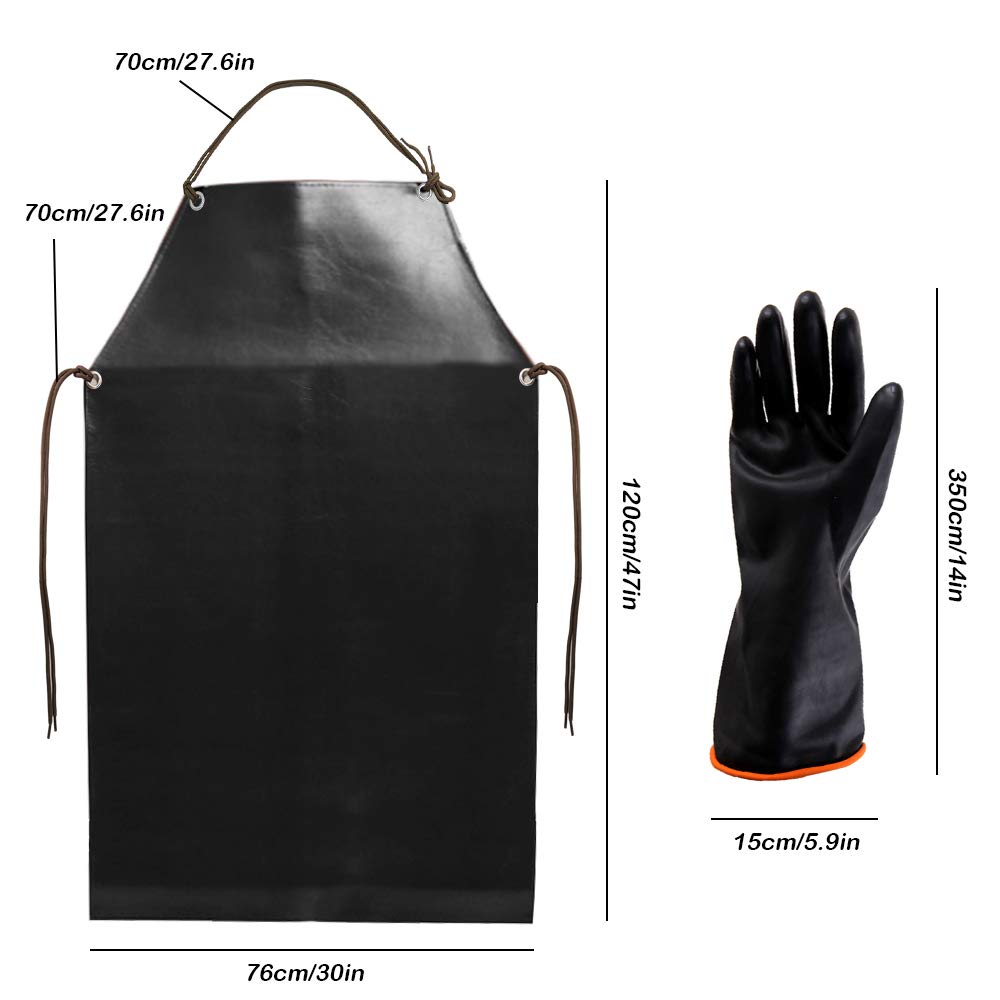 Heavy Duty PU Apron & Latex Gloves, DaKuan Waterproof Resist Strong Acid, Alkali and Oil Apron & Gloves Best for Staying Dry When Dishwashing, Lab DaKuan