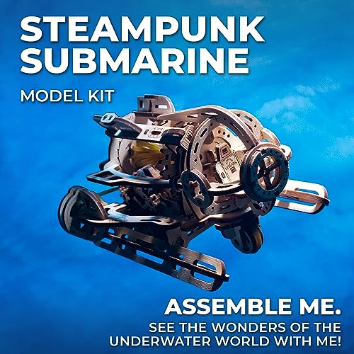 UGEARS Steampunk Submarine - Ugears Wooden 3D Puzzles for Adults - Mechanical Wood Model - Brain Teaser Unique Puzzles - Educational and Creative UGEARS