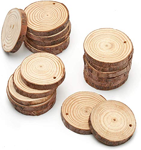 ARTEZA Natural Wood Slices, 45 Pieces, 2.4-2.8 Inch Diameter, 0.4 Inch Thickness, Round Pine Wood Discs with Bark for Crafts, Christmas Ornaments, ARTEZA