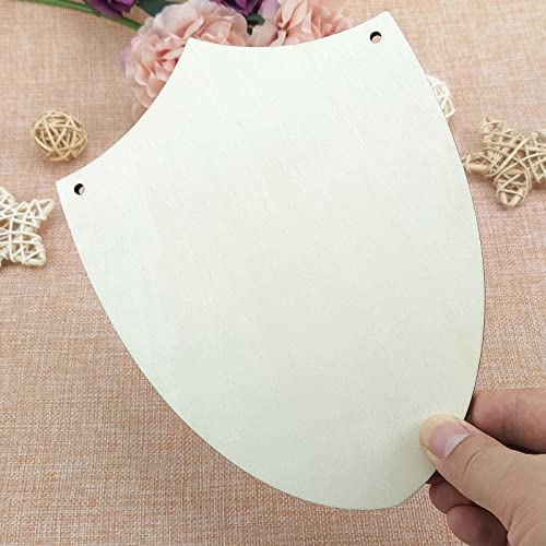 6pcs Wooden Shield Shapes Wood Sign Blank Hanging Wooden Plaque Unfinished Wood Cutouts DIY Craft Project Ornaments for Father's Day Halloween JANOU