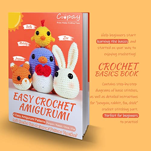 Coopay Crochet Kit for Beginners Kids Adults - Cute Penguin, Chicken, Rabbit & Fox, Complete Crochet Set with 4 Different Crochet Patterns, DIY Coopay