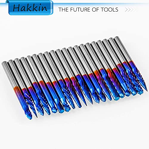 Hakkin 20 Pcs Carbide Rotary Burrs Set, End Mill CNC Router Bit, 1/8" Shank Nano Blue Coating Ball Nose End Mill, Double Cut Coat Rotary Drill for Hakkin