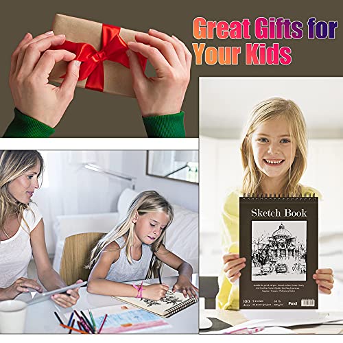 9" x 12" Sketch Book, Top Spiral Bound Sketch Pad, 2 Packs 100-Sheets Each (68lb/100gsm), Acid Free Art Sketchbook Artistic Drawing Painting Writing Fuxi