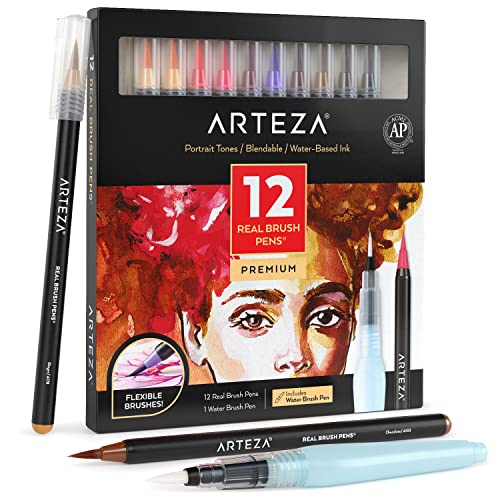 ARTEZA Real Brush Pens, 96 Drawing Pens Pack, Flexible Brush Tips
