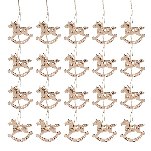 MAGICLULU 20pcs Unfinished Rocking Horse Wood Slice Hollow Wooden Horse Pattern Cutouts Hanging Wooden Horse Christmas Tree Ornament for Christmas MAGICLULU