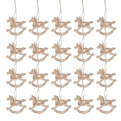 MAGICLULU 20pcs Unfinished Rocking Horse Wood Slice Hollow Wooden Horse Pattern Cutouts Hanging Wooden Horse Christmas Tree Ornament for Christmas