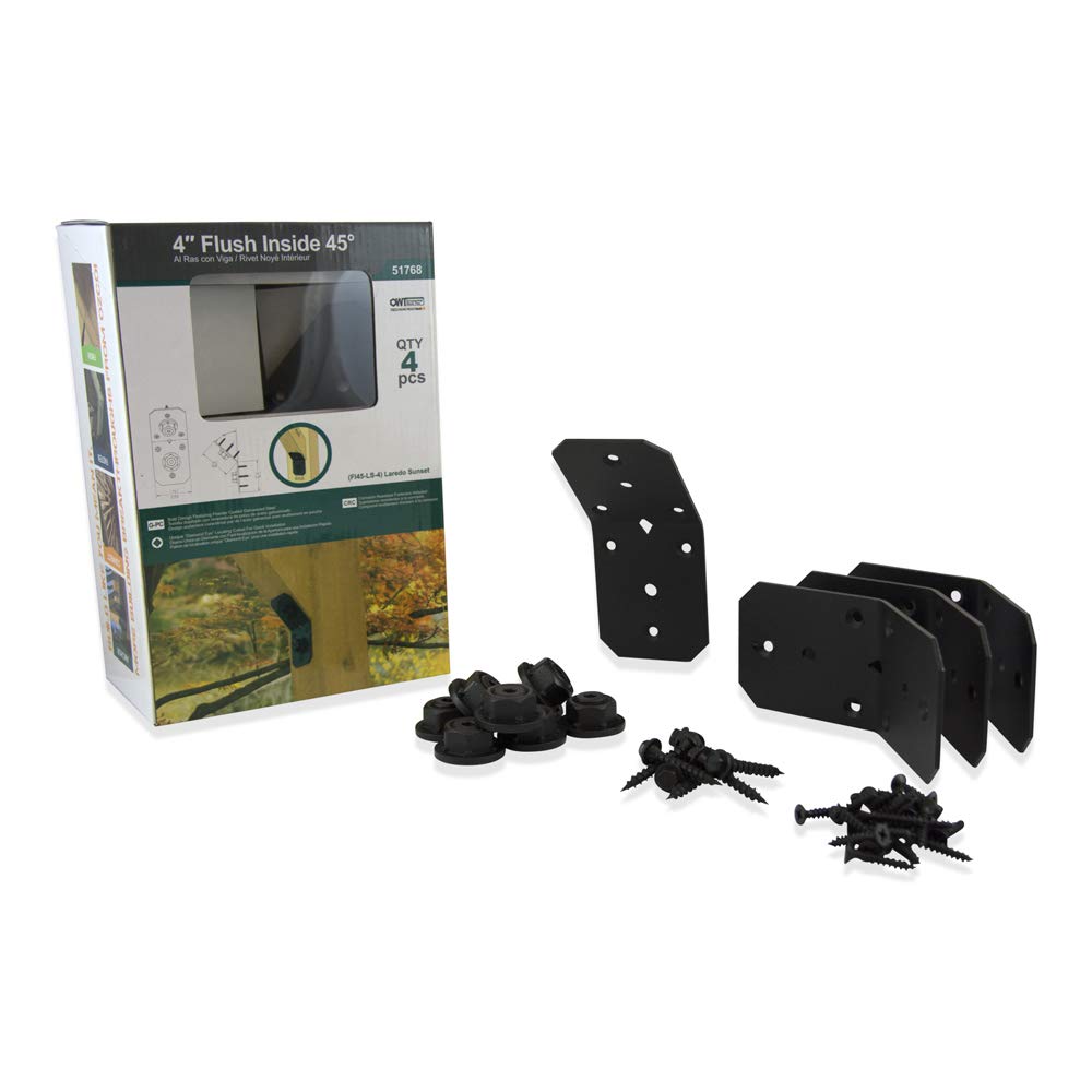 Ozco Building Products 51768 Ironwood 4-inch Flush Inside 45-degree Angle Bracket, (4 per Pack), Black Ozco Building Products