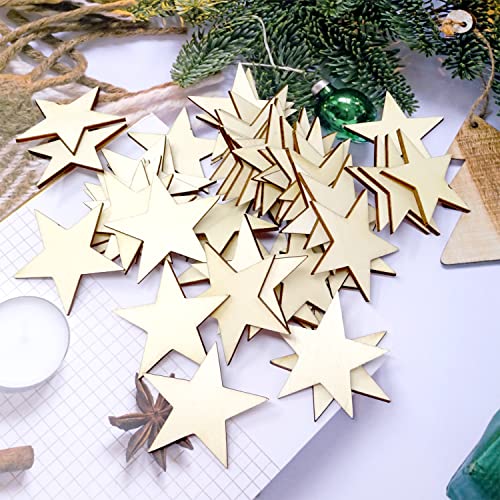 Honbay 50PCS 50mm/2inch Star Blank Unfinished Wood Slices, Wooden Star Embellishments Christmas Ornaments for DIY Crafts, Home Decoration, Games, HONBAY