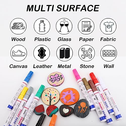 Permanent Paint Markers, Waterproof Oil Based Medium Tip, Quick Drying Pen for Metal Rock Painting Mugs Fabric Canvas Clothes Wood Plastic Marking Craiiby