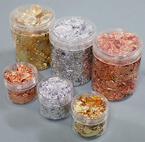 Gold Leaf, Gold Flakes, Gold Foil Flakes for Resin, Imitation Gold Foil Flakes Metallic Leaf Gold Foil for Nails Painting Crafts Slime and Resin UpTuoLi