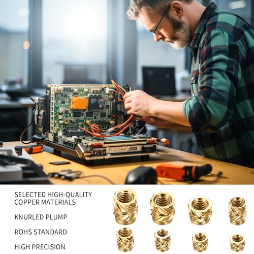 qxayxa 305 Pcs Knurled Thread Insert Nuts, Brass Threaded Inserts, M2 M2.5 M3 Female Thread Heat Set Inserts, Embedment Nuts Inserts Kit Pressed Fit qxayxa