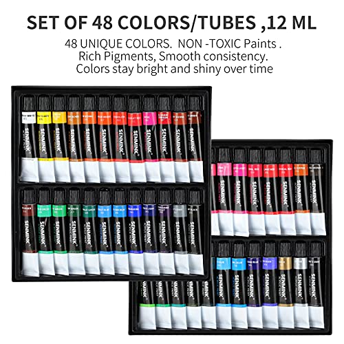 69 Pcs Artists Painting Set with Wood Box Easel,48×12ML Acrylic Painting Set, Canvas 9x12 inches, Wood Palette, Palette Knife Art Supplies, Paint Set Senmink