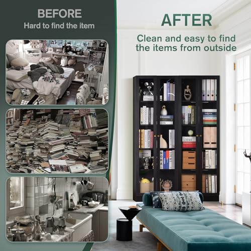 IRONMIX 70 Inch Tall Metal Storage Cabinet with Acrylic Doors and Adjustable Shelves IRONMIX