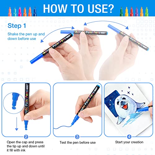 JR.WHITE Acrylic Paint Pens Paint Markers Set of 24: Extra Fine Point Acrylic Markers For Rock Painting Wood Glass Fabric Ceramic For Adults Kids Art JR.WHITE