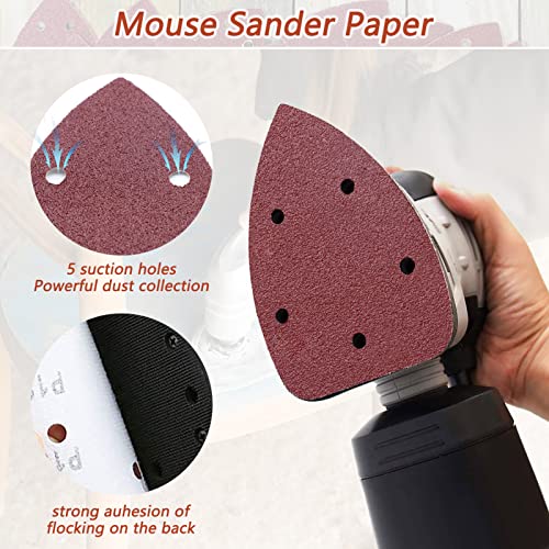 ZEHIQ 100 Pieces Mouse Detail Sander Sandpaper, Mouse Sanding Disc Hook and Loop Sanding Sheets Assorted 40/60/80/120/240/320/400/600/800/1000 Grits ZEHIQ