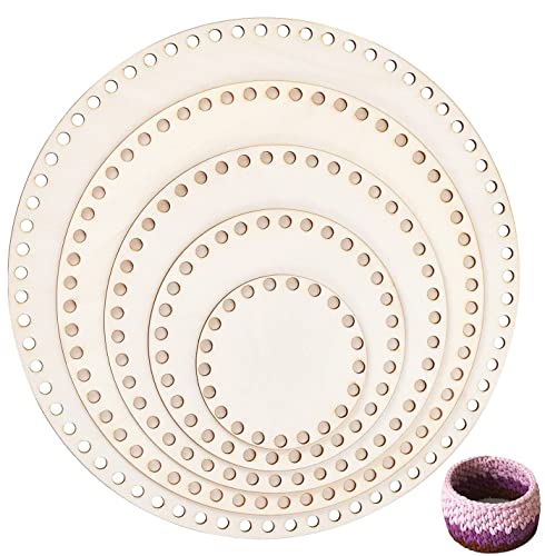 PH PandaHall 5 Sizes Natural Wooden Basket Bottom, Round Circle Blank Crochet Basket Wood Base Laser Cut for DIY Basket Weaving Crochet Supplies, PH PandaHall