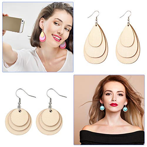 120 Pieces Unfinished Wooden Earrings Blanks Wooden Teardrop Earrings Set Wood Pendants with 60 Pieces Earring Hooks and 60 Pieces Jump Rings for Hicarer